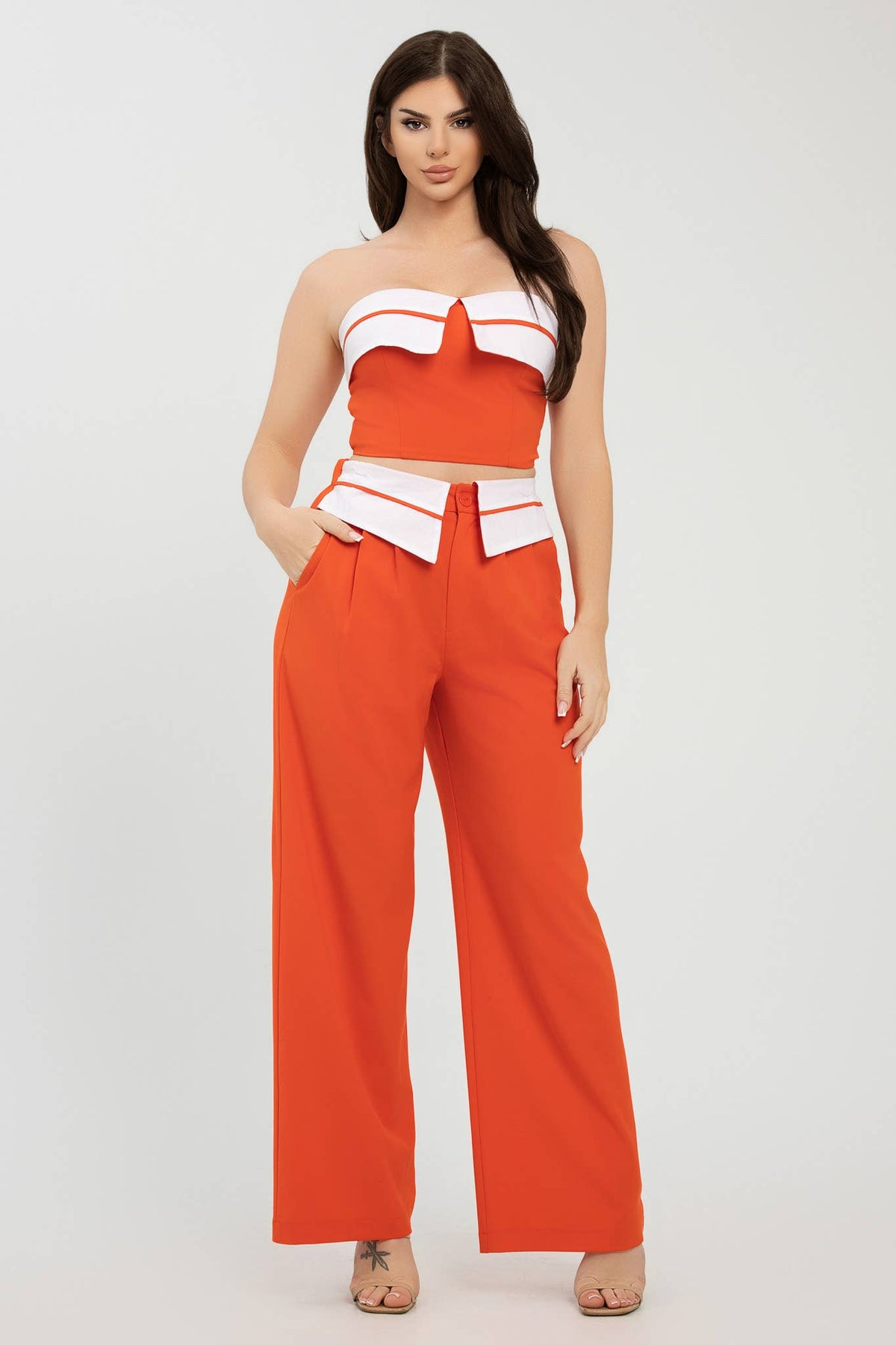 Colorblock Fold-Over Top & Pants Set
