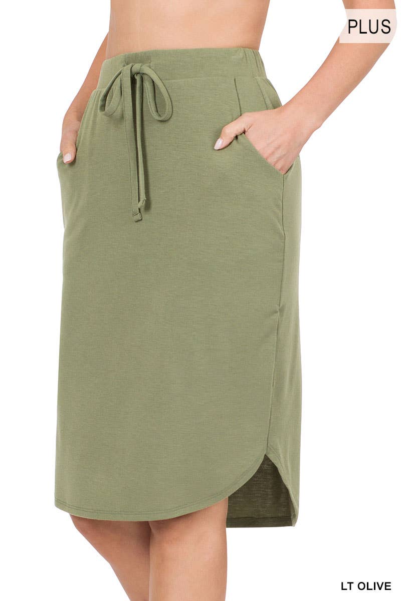 PLUS SIZE ELASTIC WAIST SELF TIE TULIP HEM SKIRT WITH SI
