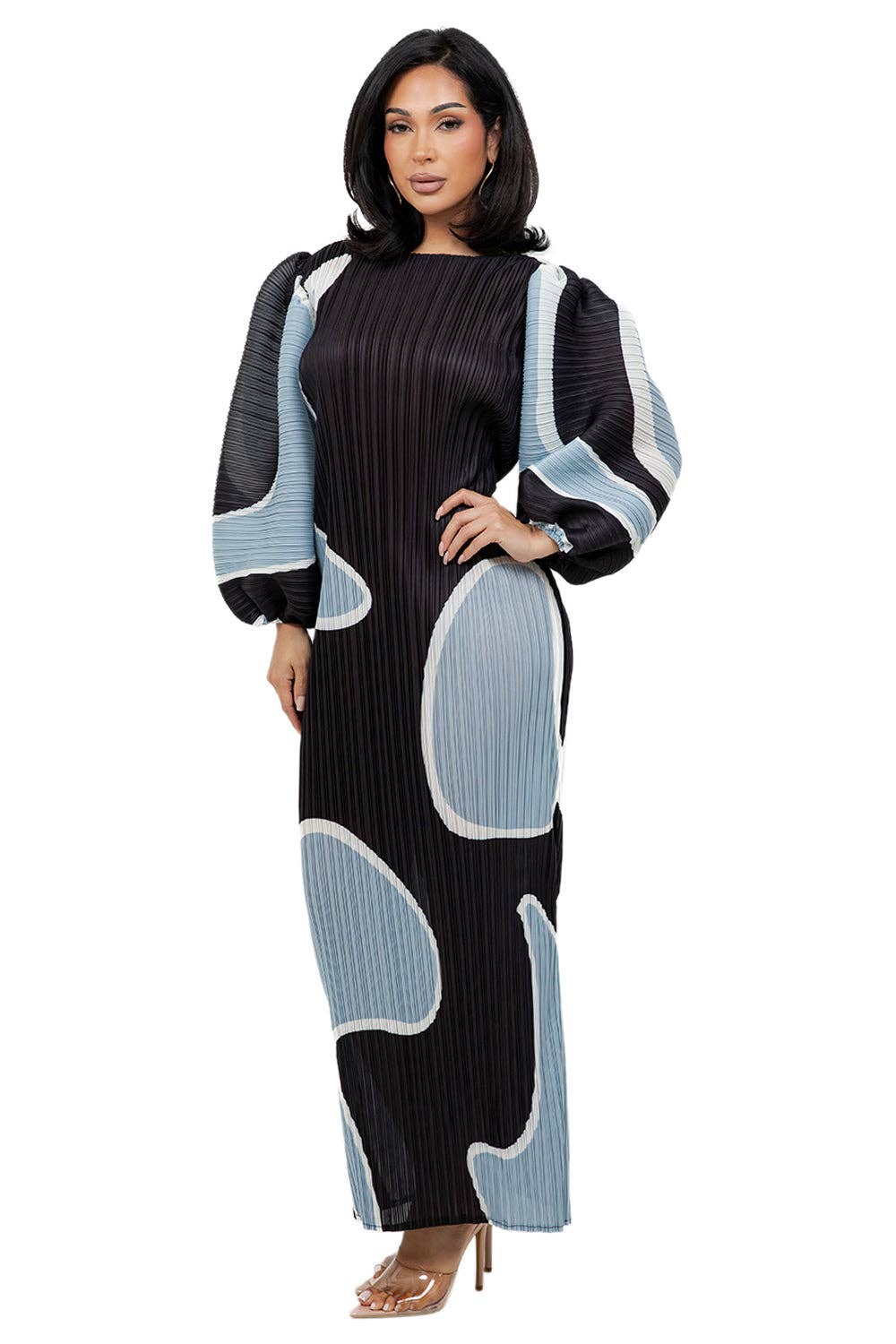 Abstract Pleated Maxi Dress