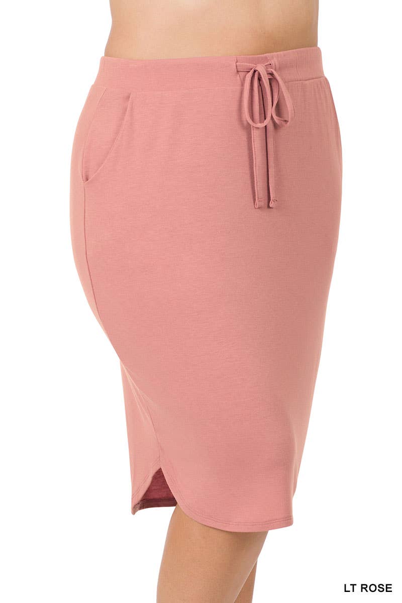 PLUS SIZE ELASTIC WAIST SELF TIE TULIP HEM SKIRT WITH SI