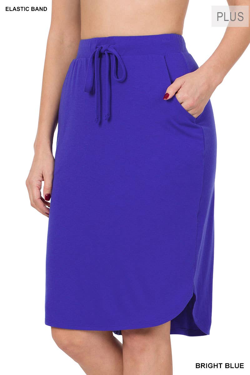 PLUS SIZE ELASTIC WAIST SELF TIE TULIP HEM SKIRT WITH SI