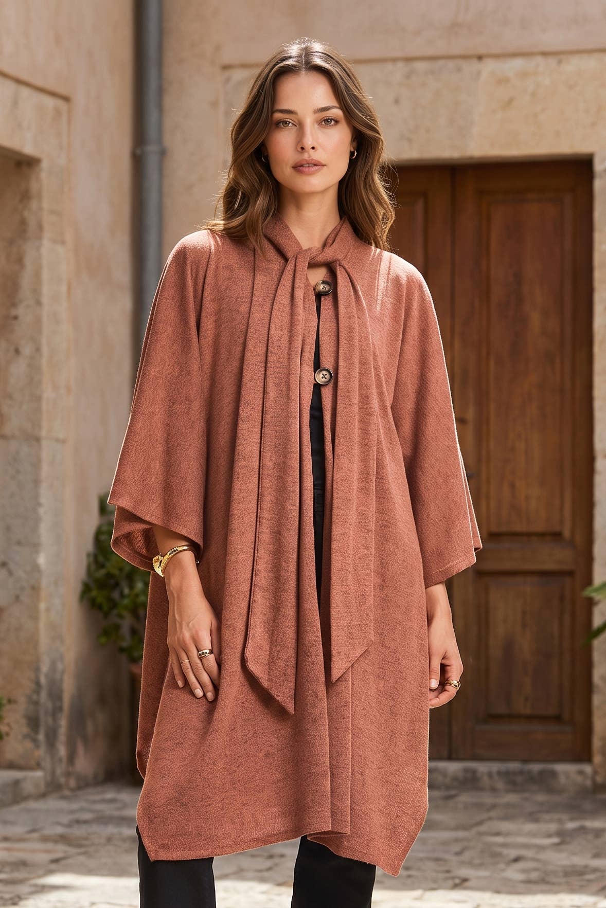 Tie-Neck Poncho – Pumpkin Spice