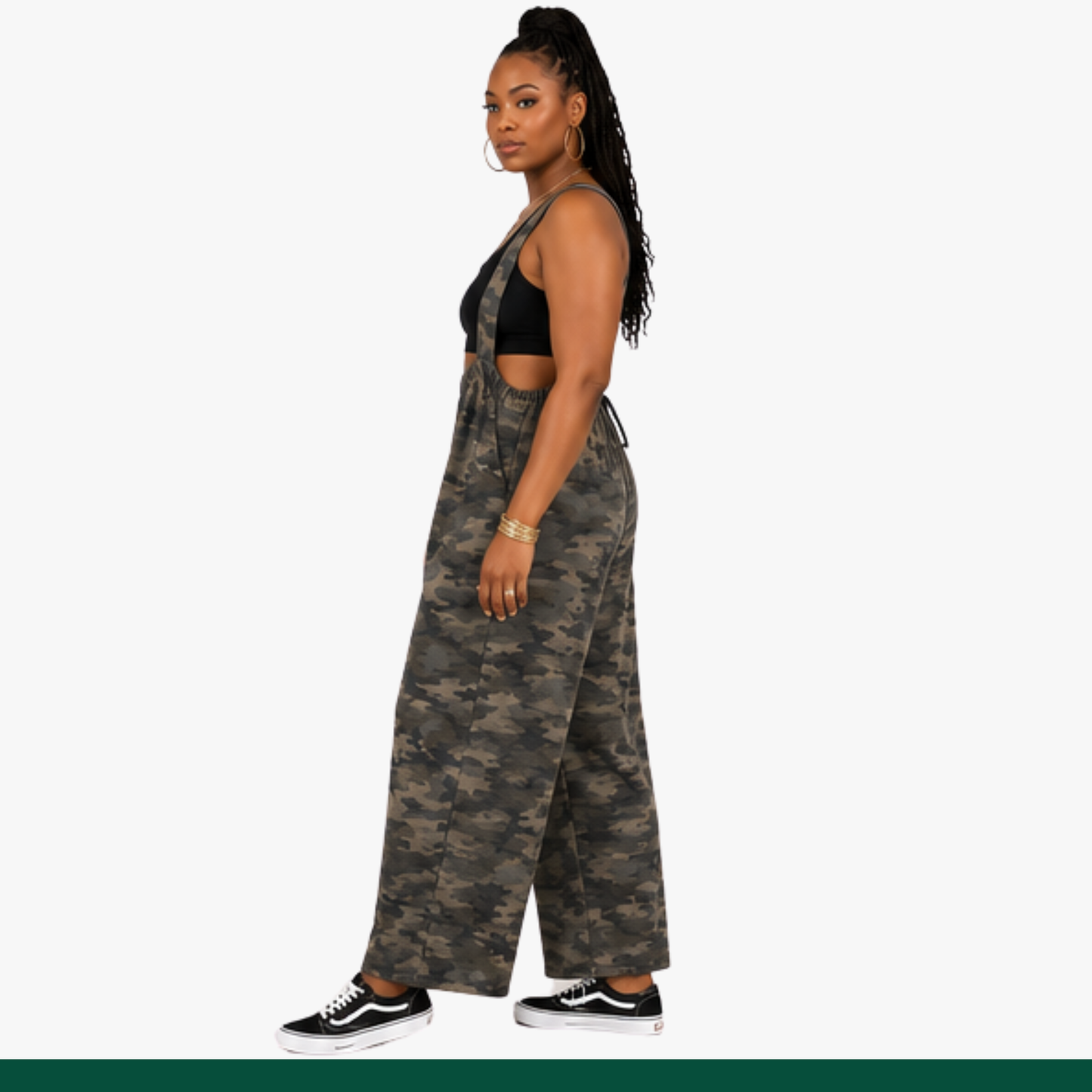 French Terry Camouflage Wide Leg Suspender Jumpsuit