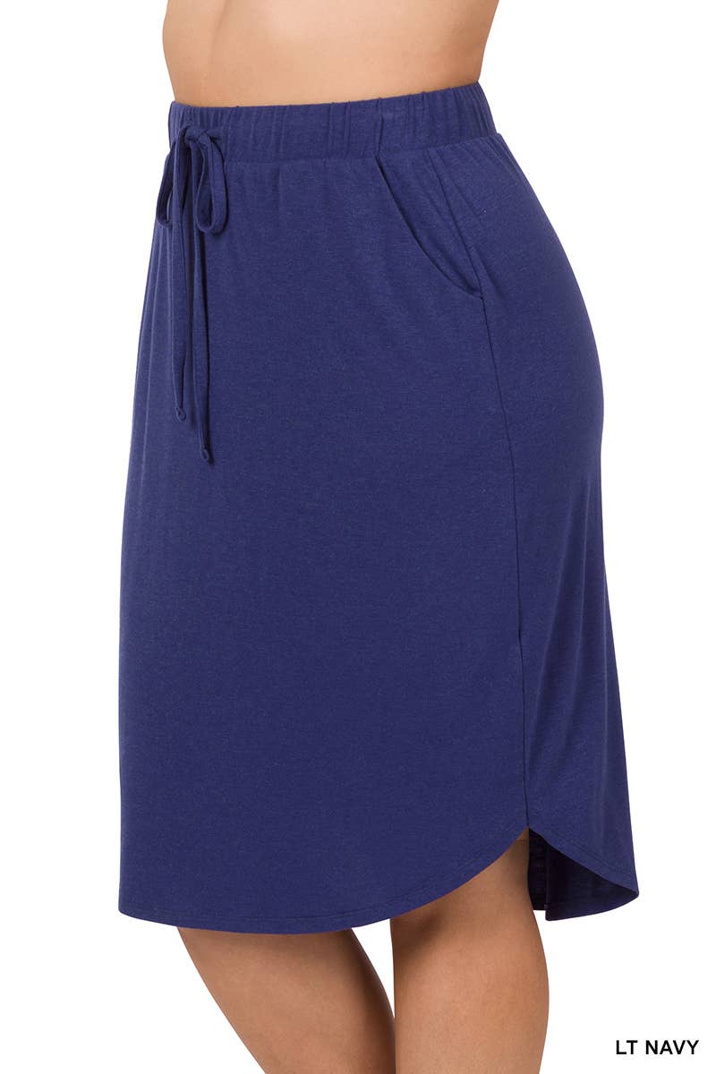 PLUS SIZE ELASTIC WAIST SELF TIE TULIP HEM SKIRT WITH SI