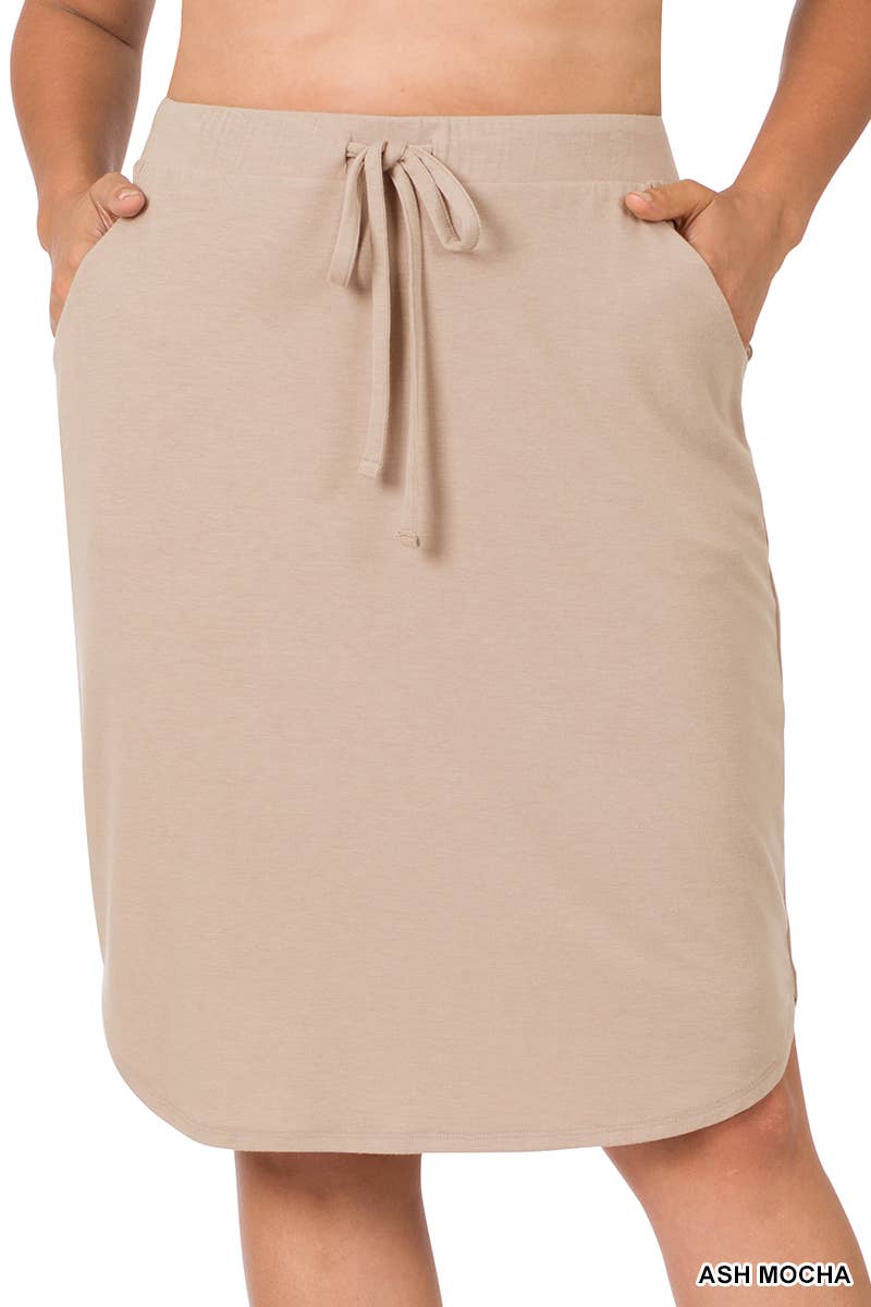 PLUS SIZE ELASTIC WAIST SELF TIE TULIP HEM SKIRT WITH SI