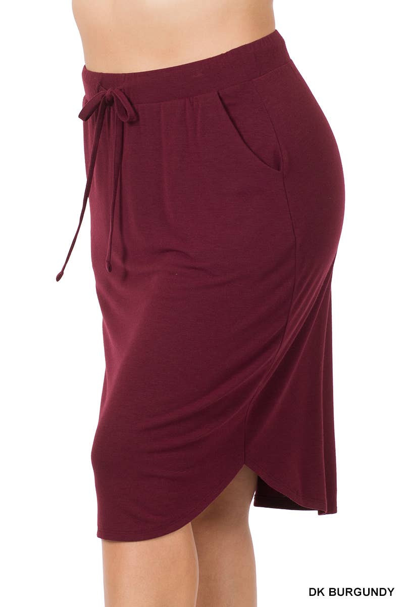 PLUS SIZE ELASTIC WAIST SELF TIE TULIP HEM SKIRT WITH SI