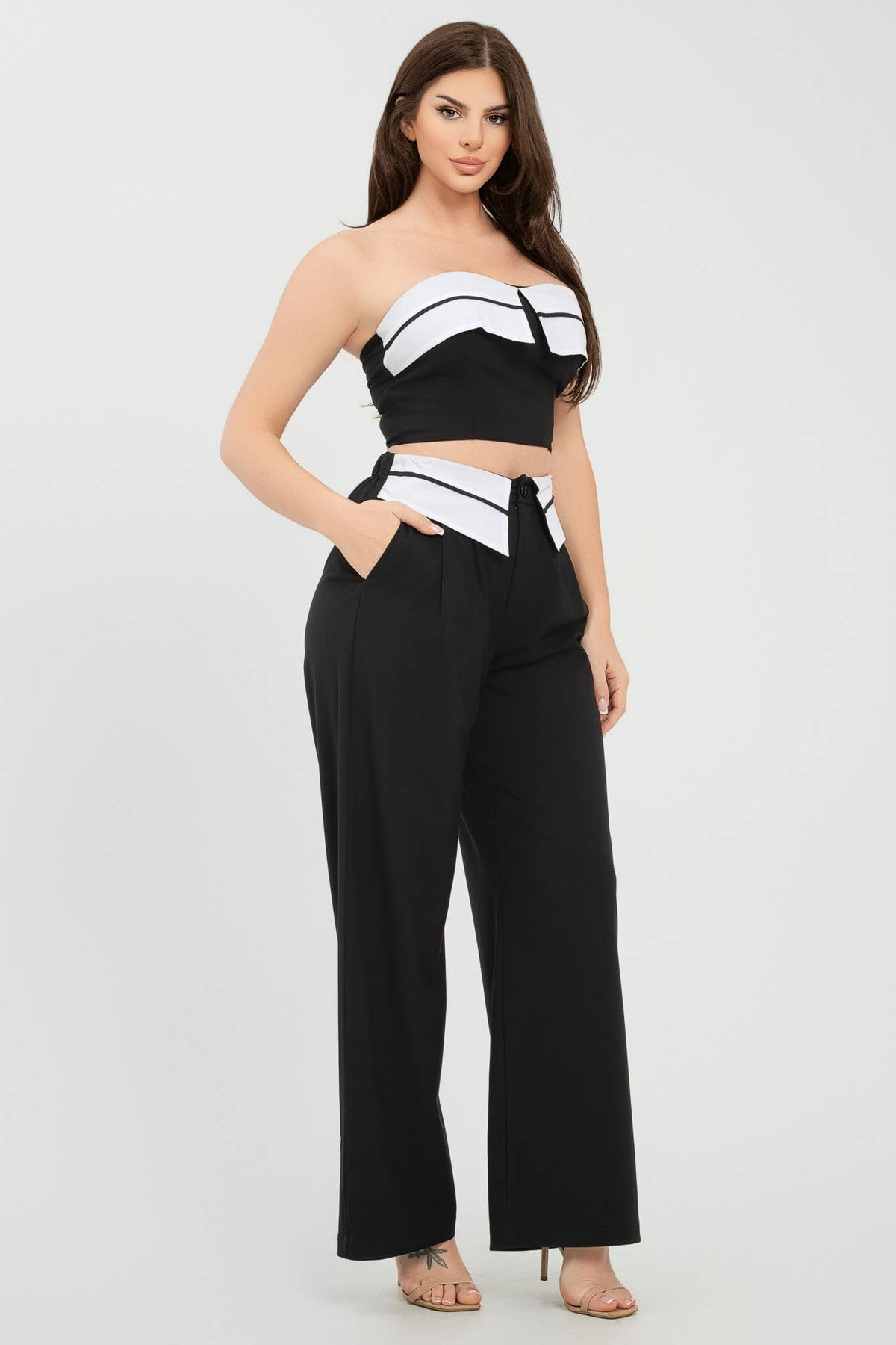 Colorblock Fold-Over Top & Pants Set