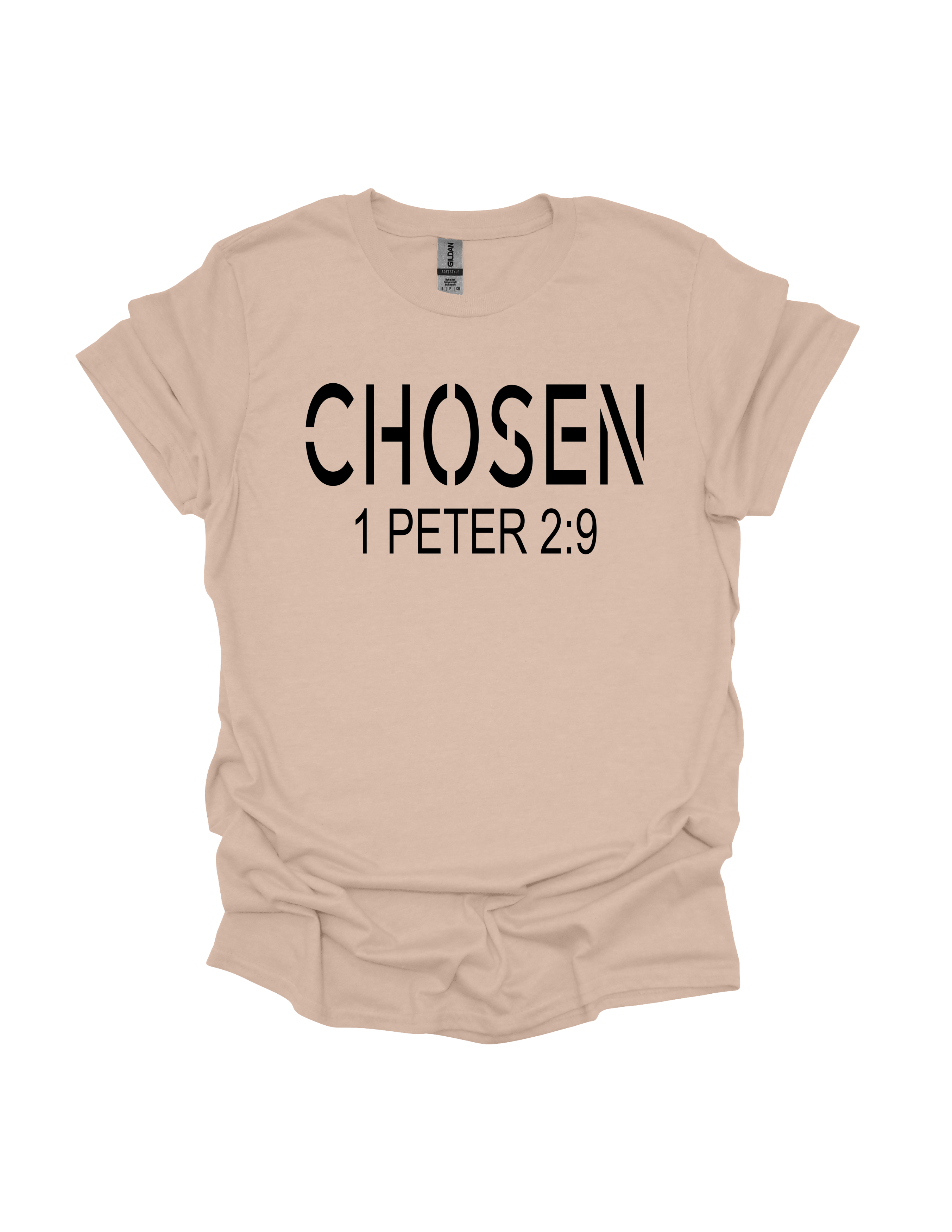 Chosen 1 Peter 2:9 Christian t-shirt in Sand with black text - faith-based inspirational apparel
