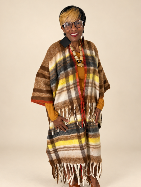 Plaid Fringe Longline Cardigan