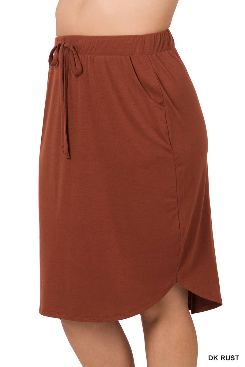 PLUS SIZE ELASTIC WAIST SELF TIE TULIP HEM SKIRT WITH SI