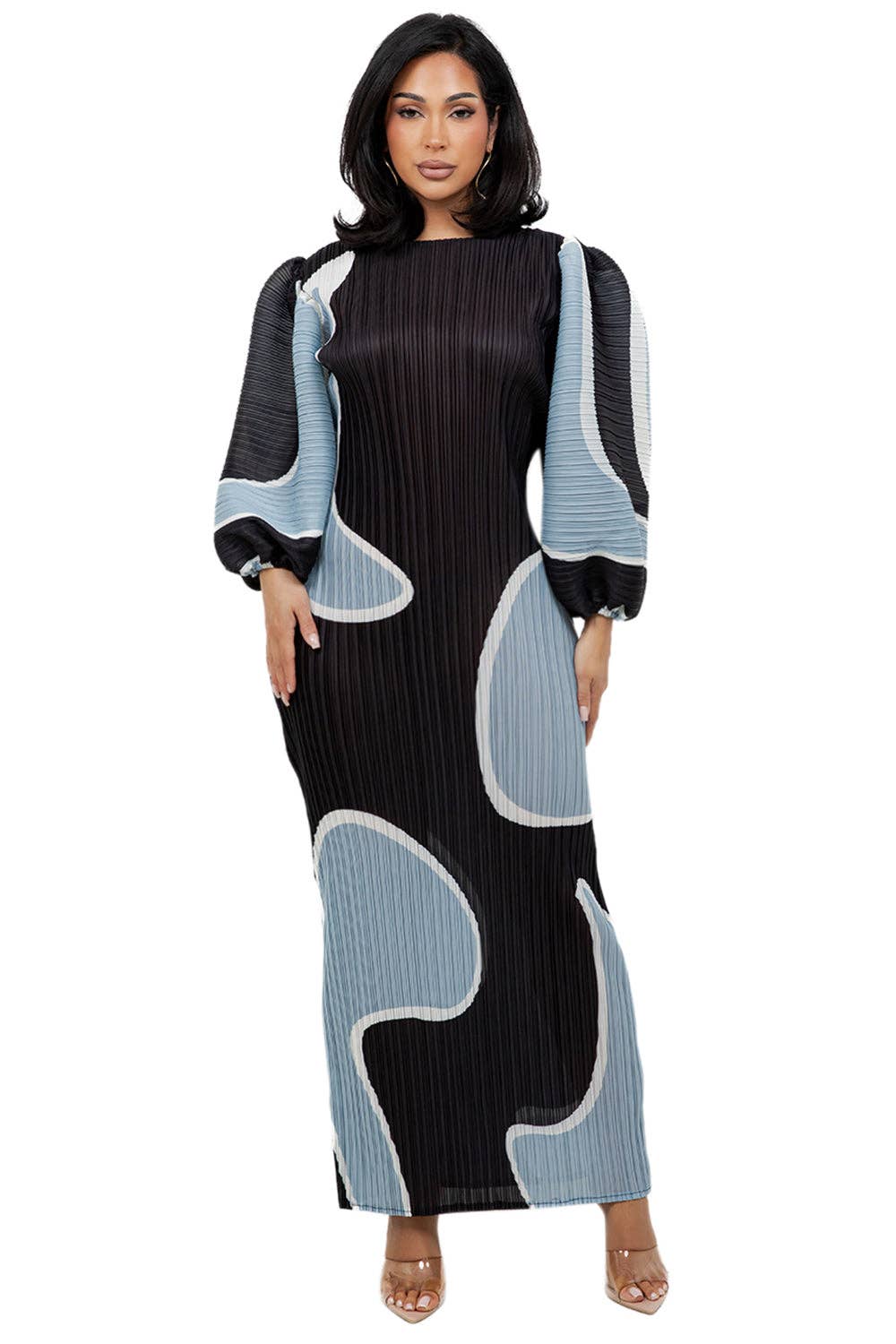 Abstract Pleated Maxi Dress