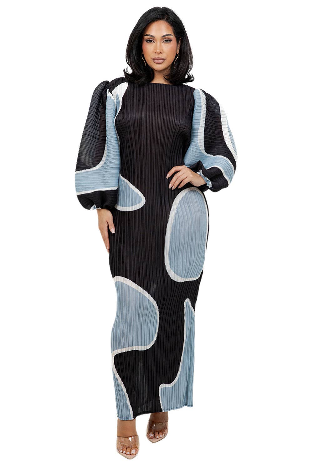 Abstract Pleated Maxi Dress