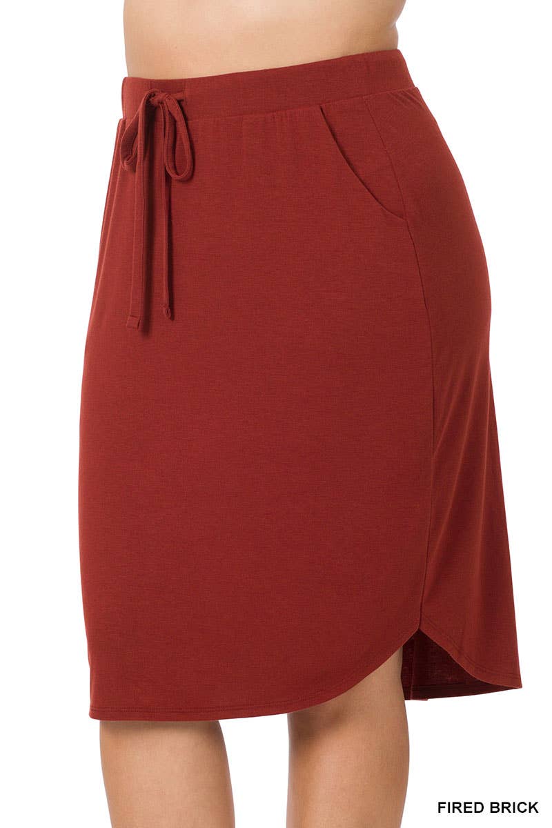 PLUS SIZE ELASTIC WAIST SELF TIE TULIP HEM SKIRT WITH SI